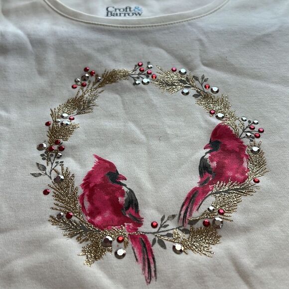 Croft & Barrow Cardinals Holiday Top Blouse Womens Ivory Long Sleeves Large NWOT - Picture 10 of 10